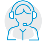 Icon of customer service person with headphones and microphone.